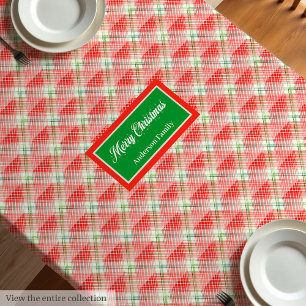 Modern Christmas Tablecloth Monogram Plaid Accent