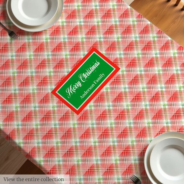 Modern Christmas Tablecloth Monogram Plaid Accent (Modern Christmas Tablecloth Monogram Plaid Accent)
