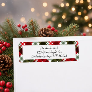 Modern Christmas Tartan Plaid Return Address Label