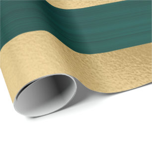 Modern Christmas Teal Gold Stripe Pattern Wrapping Paper