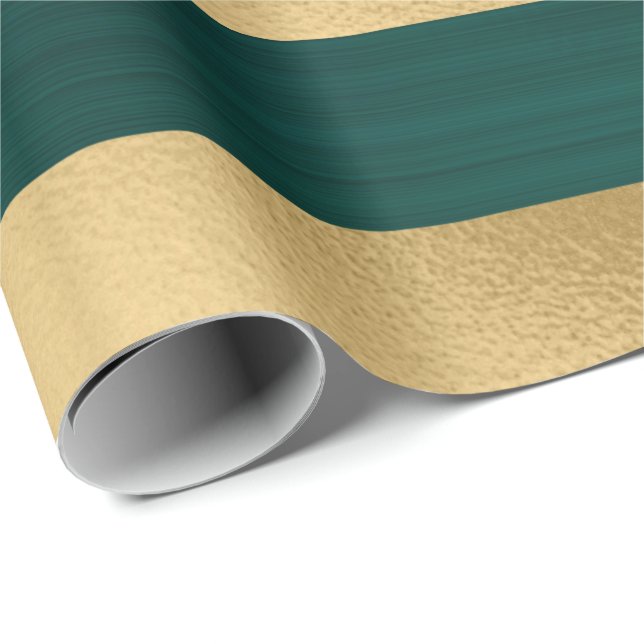 Modern Christmas Teal Gold Stripe Pattern Wrapping Paper (Roll Corner)