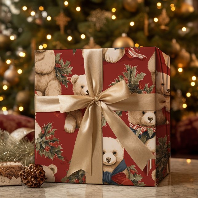 Modern Christmas Teddy Bears  Wrapping Paper Sheet (Creator Uploaded)