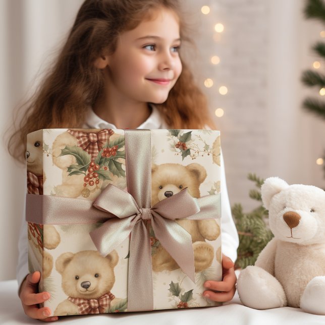 Modern Christmas Teddy Bears  Wrapping Paper Sheet (Creator Uploaded)