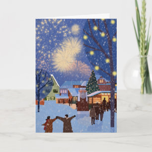 Modern Christmas Town in Snow Art Christmas Card