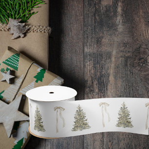 Modern Christmas Tree and cute bow Pattern Satin Ribbon