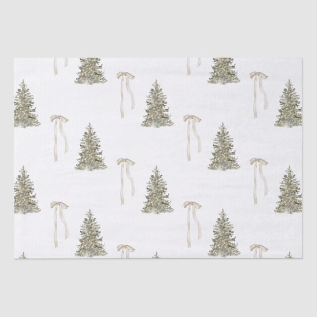 Modern Christmas Tree and cute bow Pattern Tissue Paper (Front)