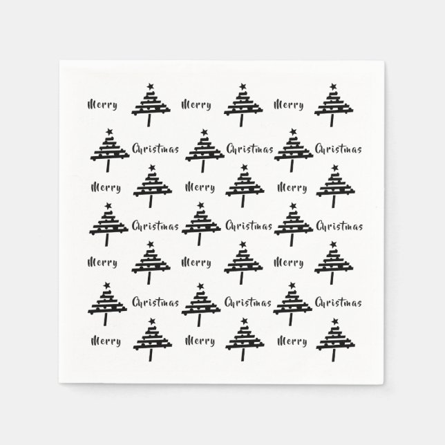 Modern Christmas Tree Black and White Party Napkin (Front)