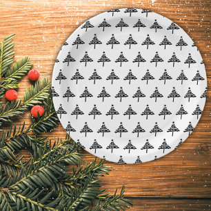 Modern Christmas Tree Black and White Party Paper Paper Plate