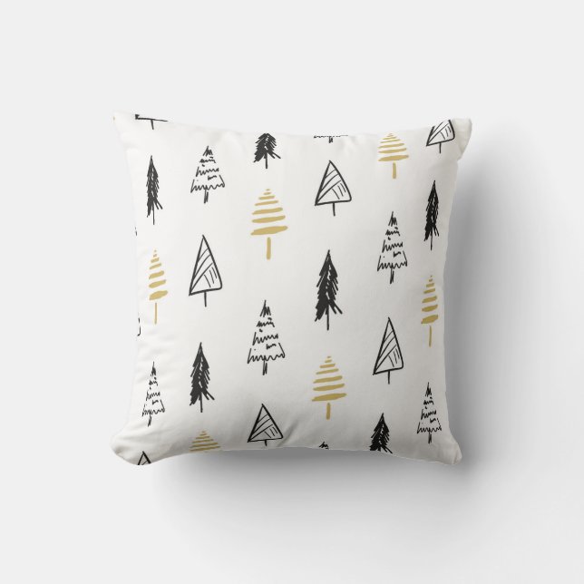 Modern Christmas Tree Black Gold Pattern Cushion (Front)