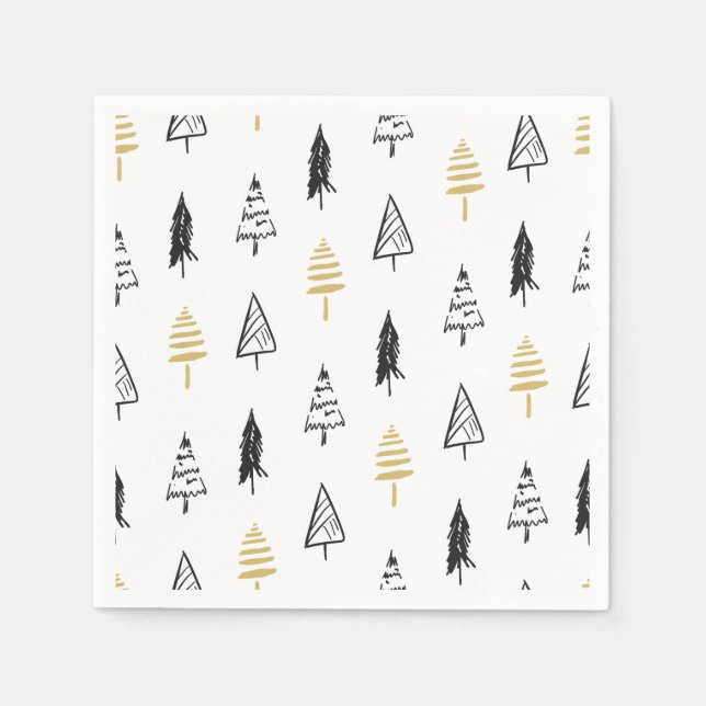 Modern Christmas Tree Black Gold Pattern Napkin (Front)