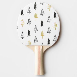 Modern Christmas Tree Black Gold Pattern Ping Pong Paddle