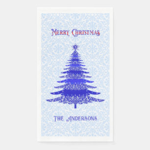 Modern Christmas Tree Blue Snowflakes Personalized Napkin