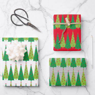 Modern Christmas Tree Borders Wrapping Paper Sheet