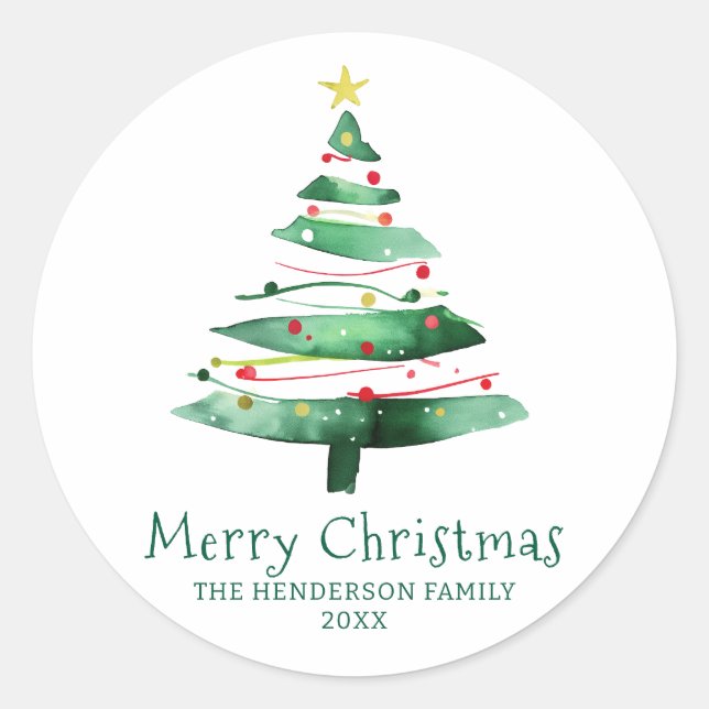 MODERN  CHRISTMAS TREE CLASSIC ROUND STICKER (Front)
