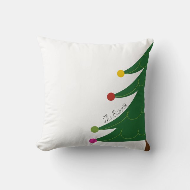 Modern Christmas Tree Custom Family Name Cushion (Front)