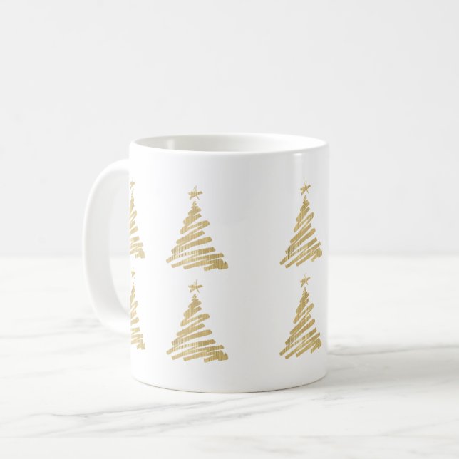 Modern Christmas Tree Faux Gold Foil Coffee Mug (Front Left)