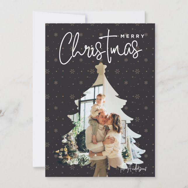 Modern Christmas Tree Frame 1 Photo Holiday Card (Front)