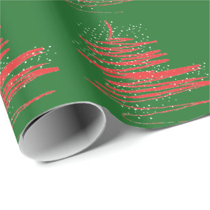 Modern Christmas Tree- Green-Red Wrapping Paper