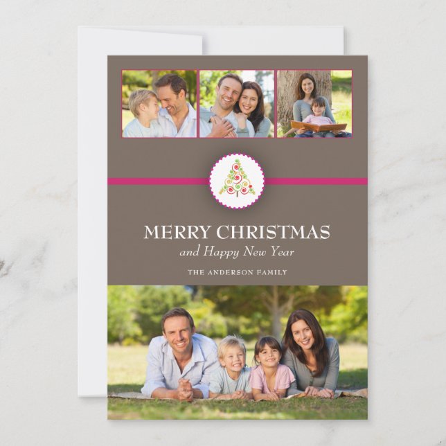 Modern Christmas Tree Holiday Photo card (Front)