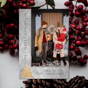 Modern Christmas Tree Holiday Photo Card   Gold