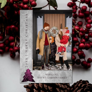 Modern Christmas Tree Holiday Photo Card   Magenta