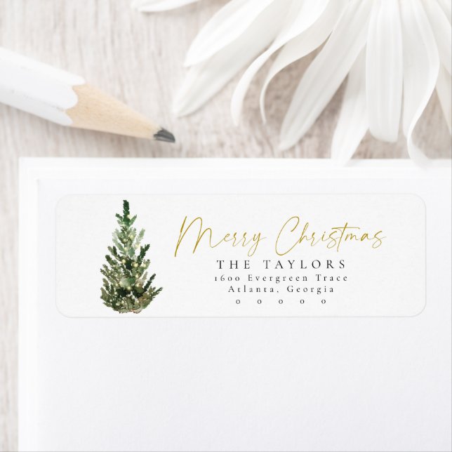 Modern Christmas Tree Holiday Return Address Label (Insitu)