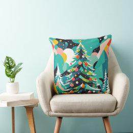 Modern Christmas tree illustration 1-Throw Pillow