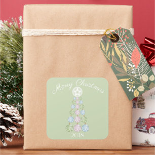 Modern Christmas Tree In Three Pastel Colours Square Sticker