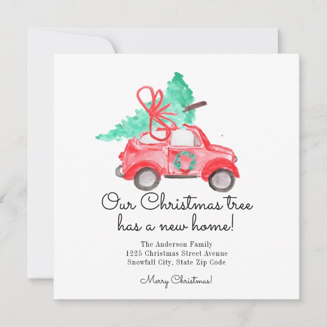 Modern Christmas Tree New Home Car Script Moving Announcement (Front)