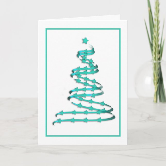 Modern Christmas Tree Non-Traditional Turquoise Holiday Card (Front)