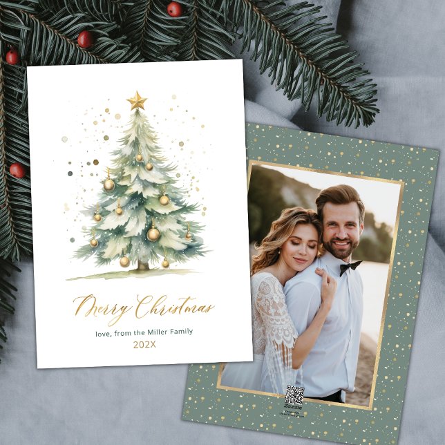 Modern Christmas Tree One Photo Christmas Cards (Creator Uploaded)