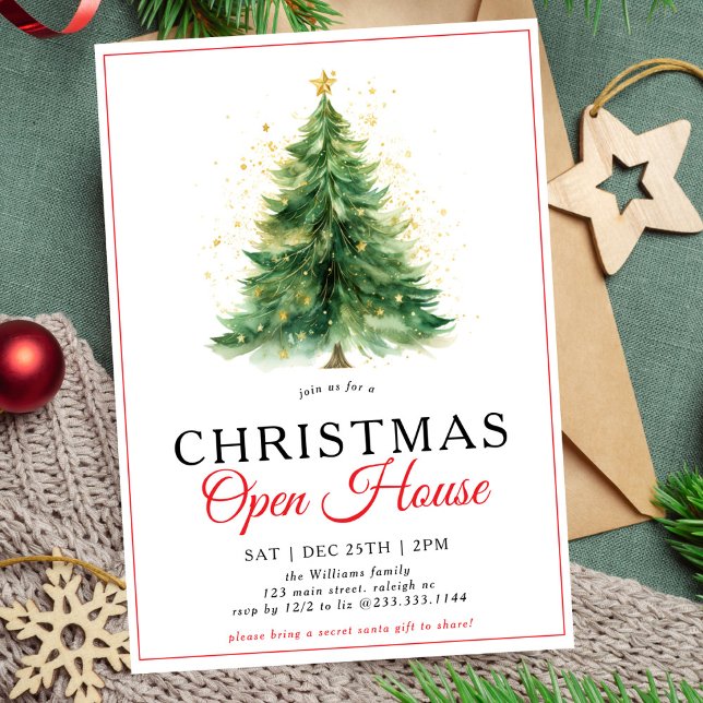 Modern Christmas Tree Open House Party Invitation (Creator Uploaded)