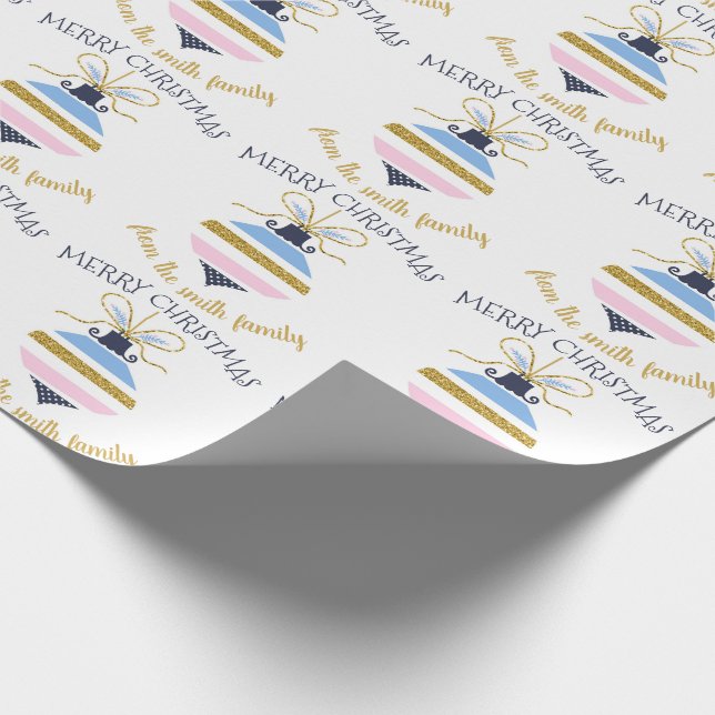 Modern Christmas Tree Ornament Personalised Wrapping Paper (Corner)