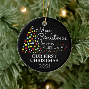 Modern Christmas Tree, Our First Christmas Christm Ceramic Ornament