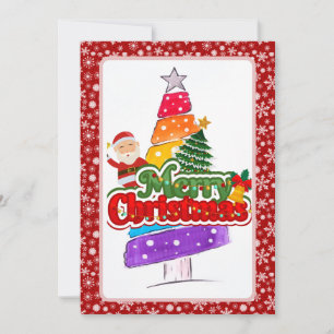 Modern Christmas Tree Painting Colorful Holiday Card