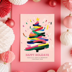 Modern Christmas Tree Painting Colourful Non-Photo Holiday Card