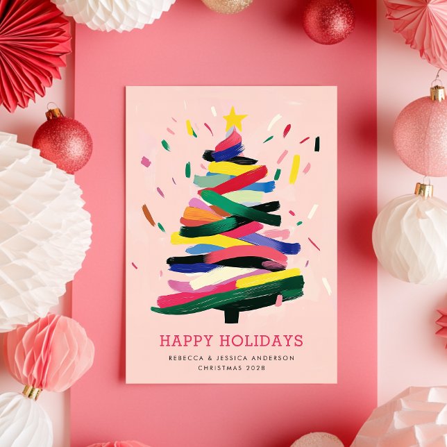 Modern Christmas Tree Painting Colourful Non-Photo Holiday Card (Creator Uploaded)