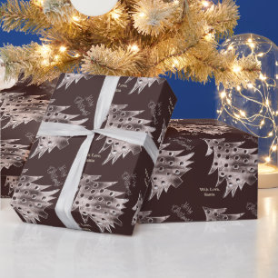 Modern Christmas Tree Pattern Elegant Brown Wrapping Paper