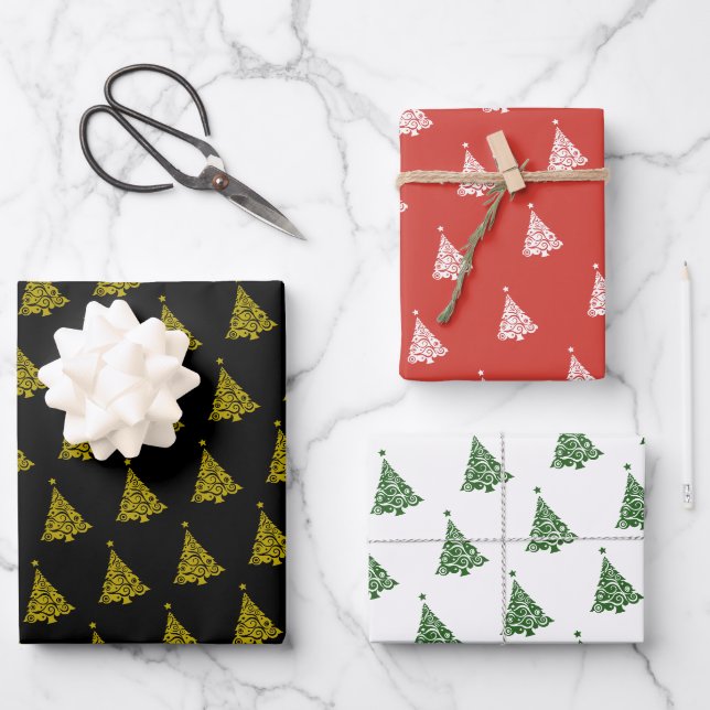Modern Christmas Tree Pattern Holiday Gift Wrapping Paper Sheet (Front)