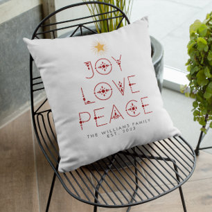 Modern Christmas Tree Peace Love Joy Personalised Cushion