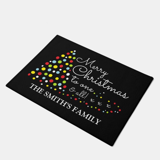 Modern Christmas Tree, Personalized Family Name Do Doormat (Angled)