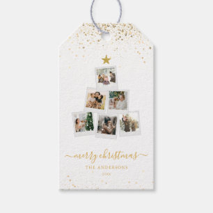 Modern Christmas Tree Photo Collage Gift Tags