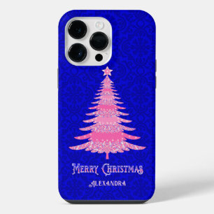 Modern Christmas Tree Pink Personalised Sparkle iPhone 14 Pro Max Case