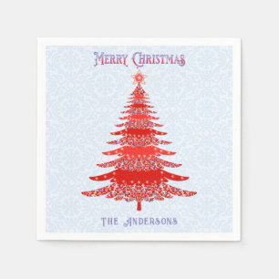 Modern Christmas Tree Red Blue Personalised Napkin