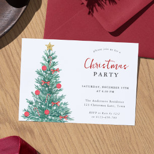 Modern Christmas Tree Red Gold Party Invitation