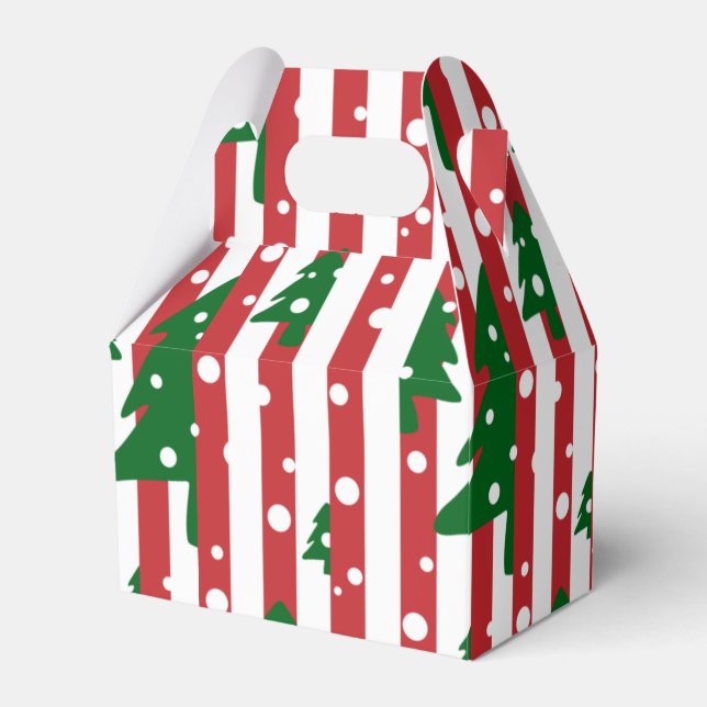 Modern Christmas Tree Red Green Striped pattern Favour Box (Front Side)