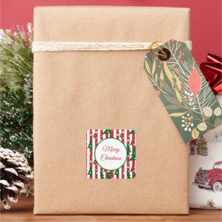 Modern Christmas Tree Red Green Striped pattern Square Sticker