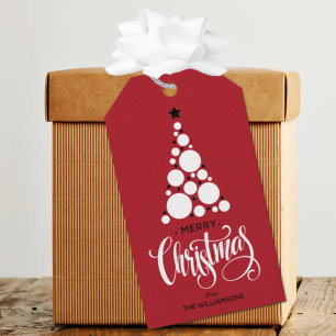 Modern Christmas Tree Red Holiday Gift Tags