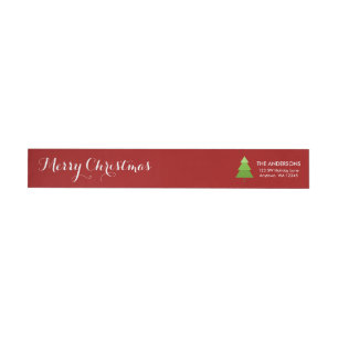 Modern Christmas Tree Red Personalised Wrap Around Label