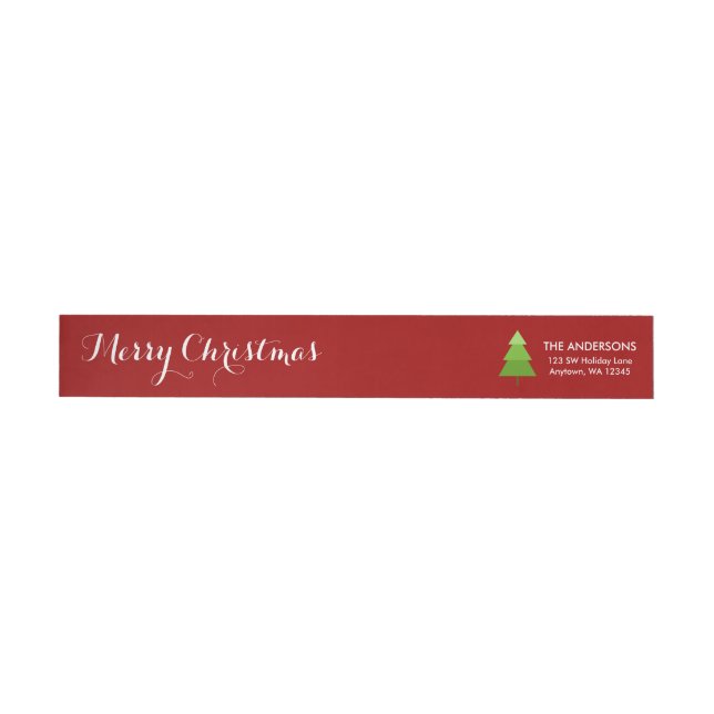 Modern Christmas Tree Red Personalised Wrap Around Label (Individual)